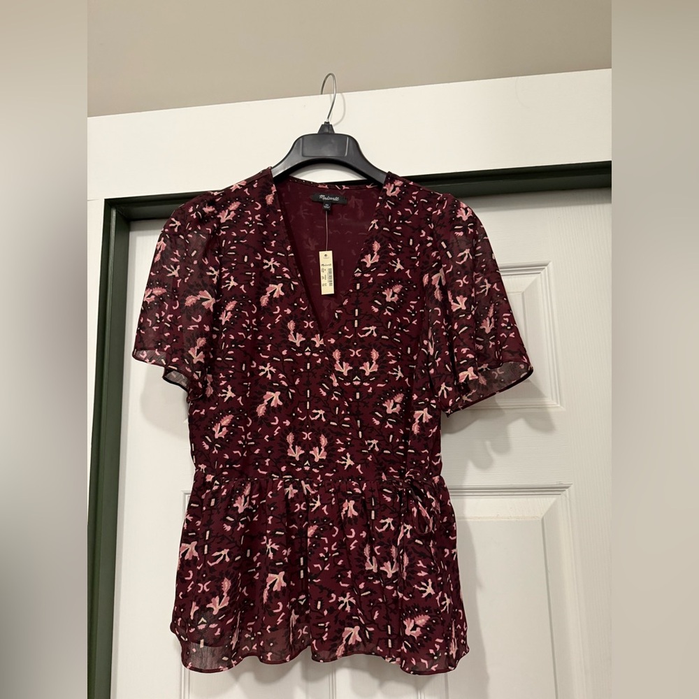 Madewell Georgette Flutter-Sleeve Peplum Top in Rich Paisley